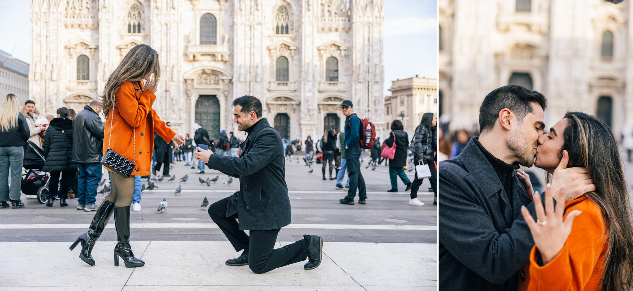 Ritratto fotografico di una proposta di matrimonio a Milano